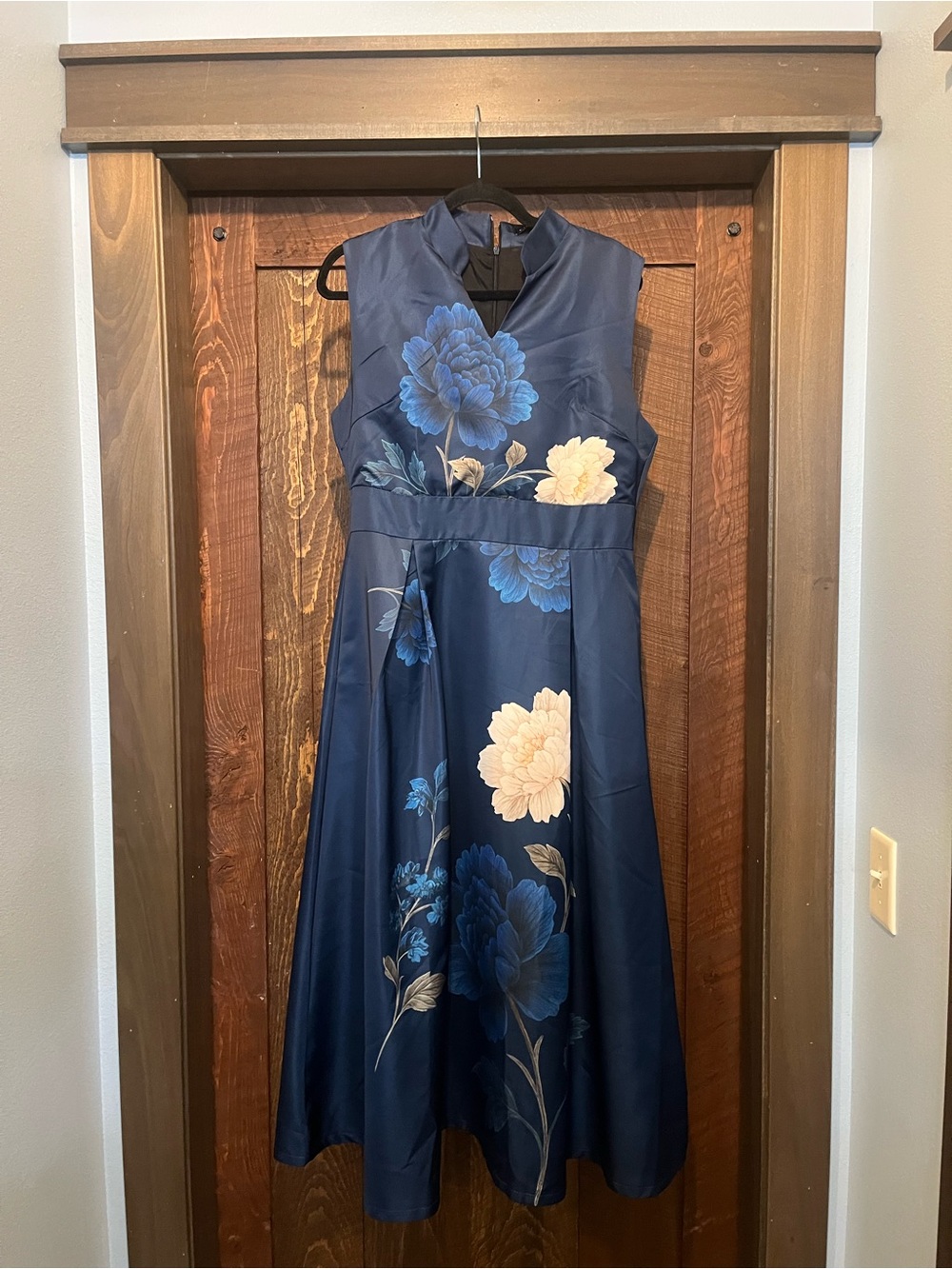Chicwish Navy Midi Dress with Blue and Cream Floral Print